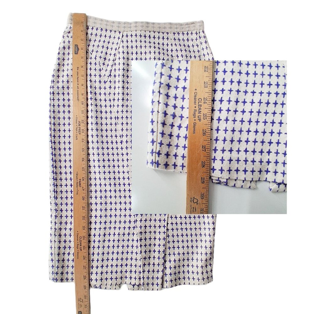 Jasmin Shokrian Silk Pencil Skirt Blue Embroidered Plus Sign 2 Piece Lot SZ 10 L - Picture 13 of 16